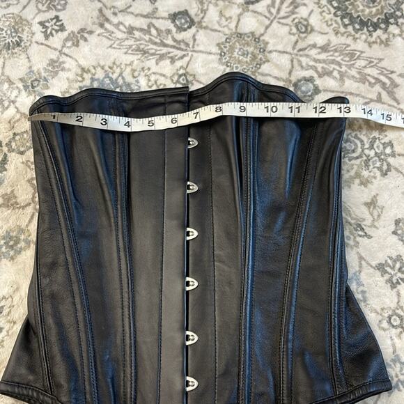 MEANA STYLES Black Faux Leather Hook Front Boned Corset Size 24” - Picture 7 of 9
